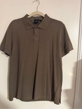 BOSS Hugo Boss Men Pima Cotton Short Sleeve Polo Shirt - Taupe Grey Size L
